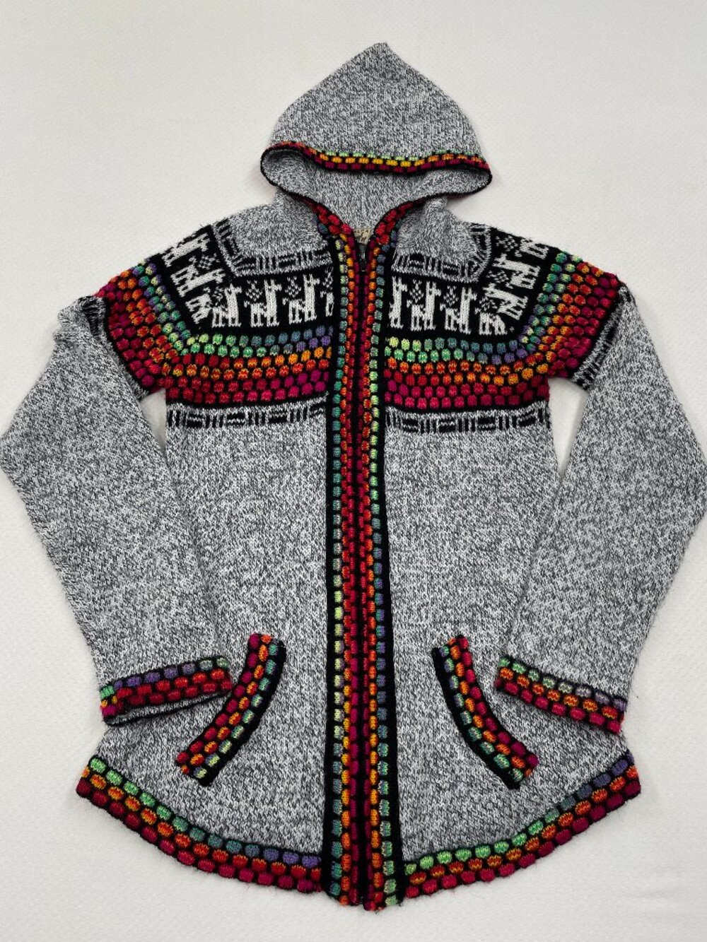 Alpaca Fina Wool Zip Hoodie Sweater Llama Fair Isle Sweater Hooded Women's S